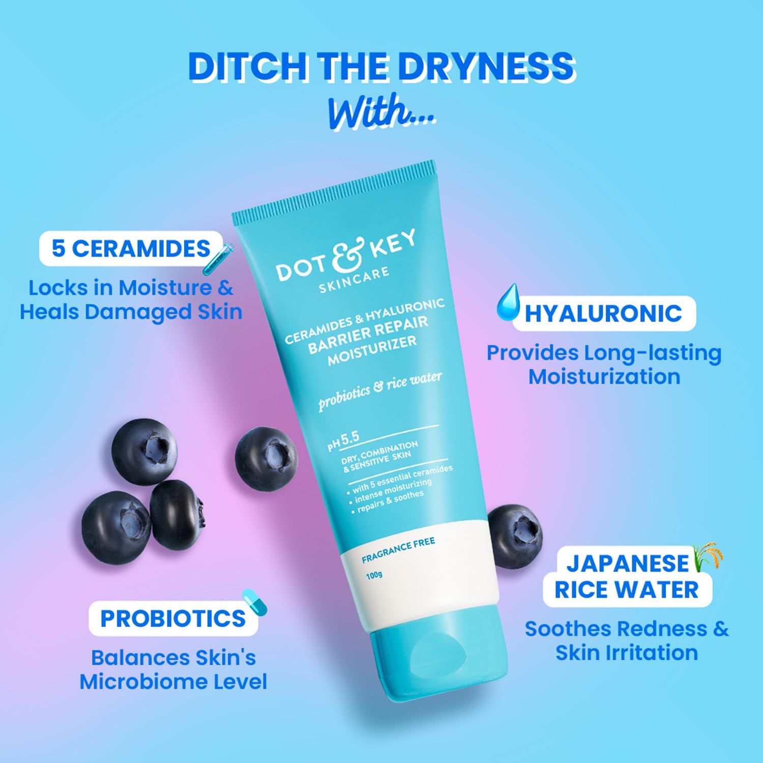 Dot & Key Barrier Repair Moisturizer with 5 Ceramides & Hyaluronic Acid for Dry & Sensitive Skin – 100g - Image 5